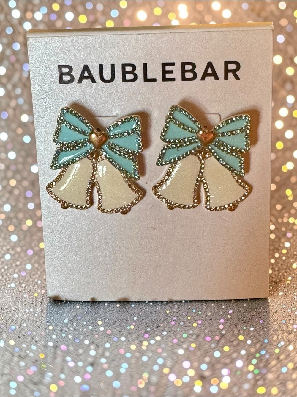 BaubleBar Aqua & Cream Bell Bow Stud Earrings